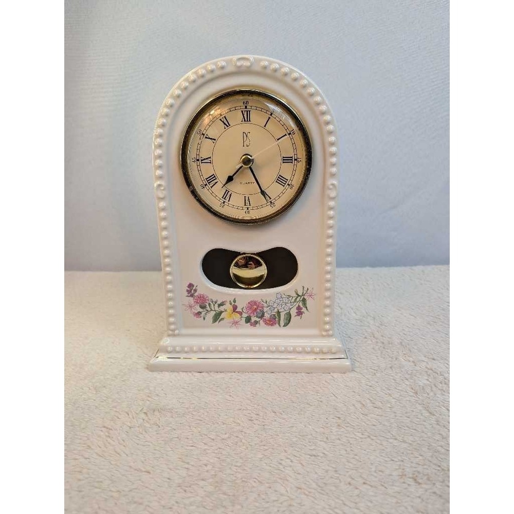 PS Limited Edition‎ 1994 Floral Ceramic Mantle Clock Decorative White
